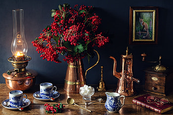 Still life, Cup, Kerosene lamp, Glasses, Books, Sugar HD wallpaper