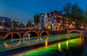 Building, Light, Netherlands, , Amsterdam, Bridge, Canal, House, Night, Time Lapse, Cities HD wallpaper