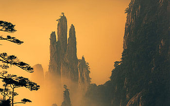 Huangshan, mountains, blur, dusk HD wallpaper