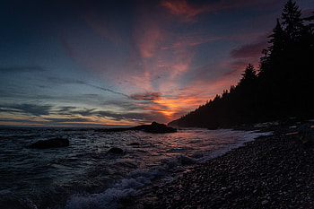 Nature, Sunset, Sea, Waves, Shore, Bank, Dark HD wallpaper