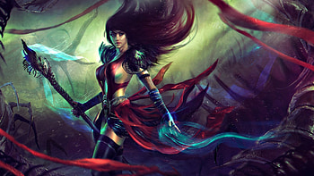 Necromancer, eddy-shinjuku, art, girl, dark, woman, purple, fantasy, green, red, game, guild wars HD wallpaper