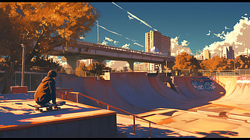 Skateboarder at Autumn Skate Park, skateboard, skate park, Skatepark, skateboarding, urban landscape HD wallpaper