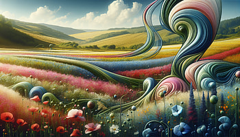 Surreal Blossom Valley - Flower Field, field of flowers, flower, landscape, colorful, surreal HD wallpaper