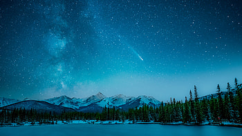 Comet Night: Starry Sky Over Mountain Forest, Natural Landscape HD wallpaper