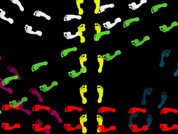 colorful footprints, blue, footprints, colorful, white, black, colors, pink, green, yellow, red HD wallpaper