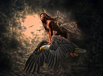 Fly like an Eagle, fly, fantasy, eagle, woman HD wallpaper