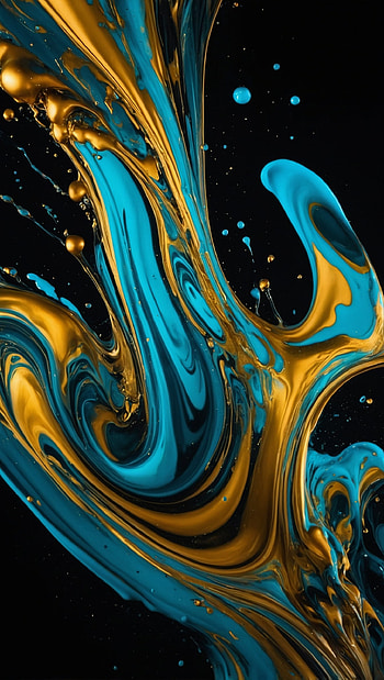 Abstract Liquid Gold and Turquoise Ink Splash on Black HD phone wallpaper