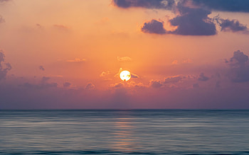 Sunset, sea, orange sky, calm sea surface, nature HD wallpaper