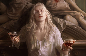 Vampire, frumusete, blond, art, man, lestat, martina fackova, fantasy, luminos, handsome HD wallpaper