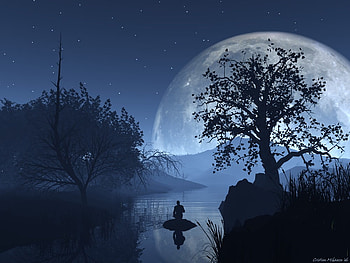 Night of Silence, night, sky, moon, water HD wallpaper