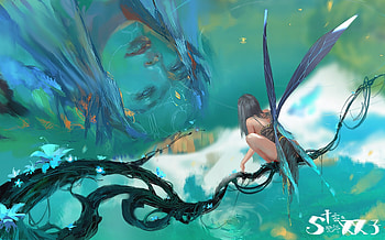 :), face, girl, water, blue, art, view from the top, fairy, slightyear, reflection, fantasy, luminos HD wallpaper