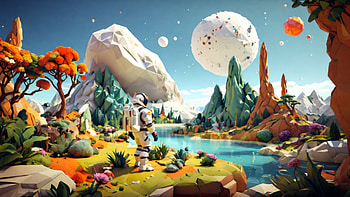 Alien Planet, alien, planet, polygon, astronaut, lake HD wallpaper