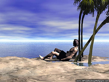 pleasant nature, sea, coconut tree, man HD wallpaper