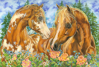 truelove, horses, art, nature, flowers HD wallpaper