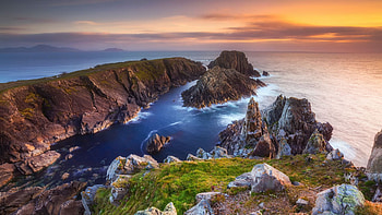 Sunset at the coast, sky, rocks, sea, colors, clouds, stones HD wallpaper