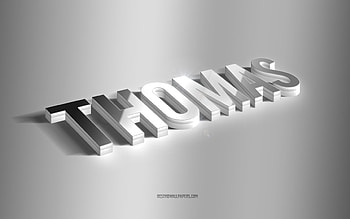Thomas, silver 3d art, gray background, with names, Thomas name, Thomas greeting card, 3d art, with Thomas name HD wallpaper