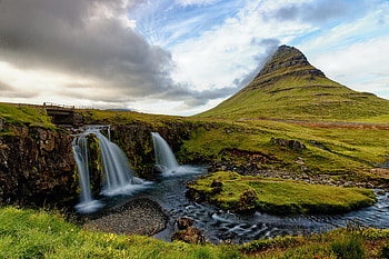 Nature, Grass, Rock, Horizon, Waterfall, Flow, Stream HD wallpaper