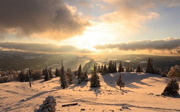 Beautiful View, winter, Beautiful, snow, trees, sky, nature, sunset HD wallpaper