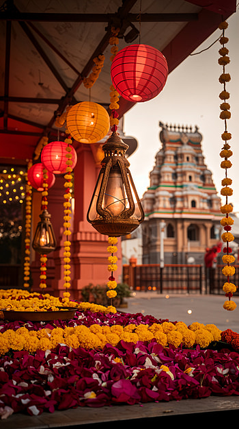 Festive Diwali for Your , lantern, flower, temple, decoration HD phone wallpaper