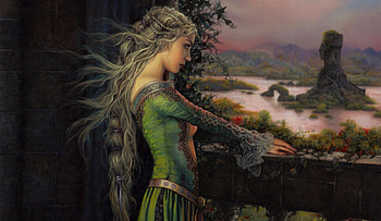 Princess, girl, woman, art, , beautiful, digital, lady, lamamake, fantasy, green, castle HD wallpaper