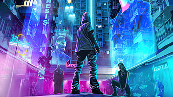 Cybernight Watchers, cyberpunk, scifi, neon, artist, artwork, digital-art, deviantart HD wallpaper