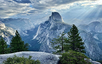 Half Dome viewed from Glacier Point, California, sky, yosemite, trees, landscape, clouds, usa HD wallpaper