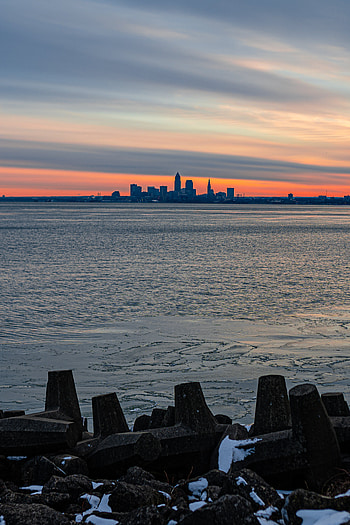 Cities, Water, Sunset, Ice, City, Coast HD phone wallpaper
