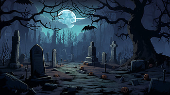 Halloween Cemetery in Dark Night, cemetery, graveyard, tomb, holiday, halloween HD wallpaper