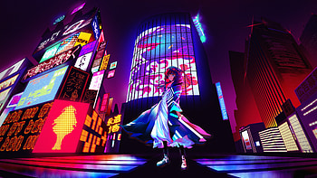 Anime Girl Billboard Neon City , anime-girl, anime, neon, city, artist, artwork, digital-art HD wallpaper