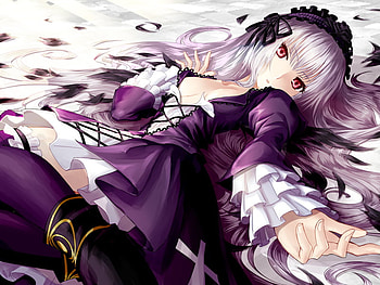 Sexy Doll, sexy, black, rozen maiden, cute, goth, red eyes, girl, long hair, feather, doll, anime, suigintou, manga HD wallpaper