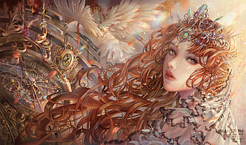 Redhead princess, frumusete, dove, fantasy, bird, face, redhead, girl, bang som, princess HD wallpaper