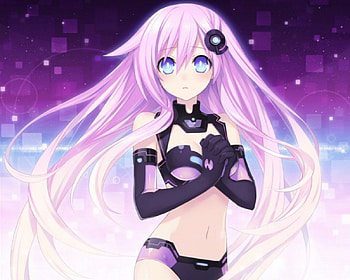 NepGear, black, purple hair, cute, long hair, 3d, abstract, cg, female, sexy, blue eyes, hot, girl, armor, purple, anime girl, anime, realistic HD wallpaper