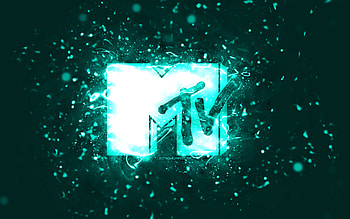 MTV turquoise logo, , turquoise neon lights, creative, turquoise abstract background, Music Television, MTV logo, brands, MTV HD wallpaper
