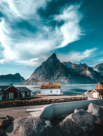 Houses, mountains, sunny day HD phone wallpaper