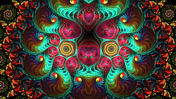 Fractals, abstract, yellow, green, red, texture, luminos, fractal HD wallpaper