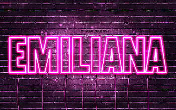 Emiliana, , with names, female names, Emiliana name, purple neon lights, Emiliana Birtay, Happy Birtay Emiliana, popular italian female names, with Emiliana name HD wallpaper