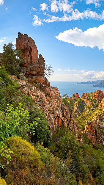 Mountain road, Calanches de Piana, Corsica Island, Windows 10 Spotlight HD phone wallpaper