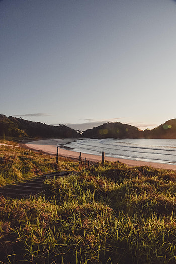 Nature, Grass, Sky, Sea, Coast, Hills, Stairs, Ladder HD phone wallpaper