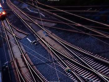 Railroad, rail, abstract, 3d, road, train, modern HD wallpaper