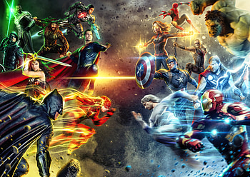 Dc Vs Marvel Heroes , superheroes, dc-comics, marvel, batman, flash, wonder-woman, superman, aquaman, green-lantern, cyborg, iron-man, flash, captain-america, captain-marvel, hulk, spiderman, thor, hawkeye, artist, artwork, digital-art, behance HD wallpaper