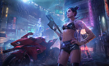 Cyber City Bike And Girl, artist, artwork, artstation HD wallpaper