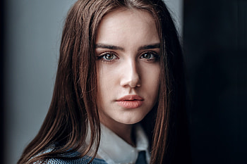 Pretty, woman, beautiful face, brunette HD wallpaper