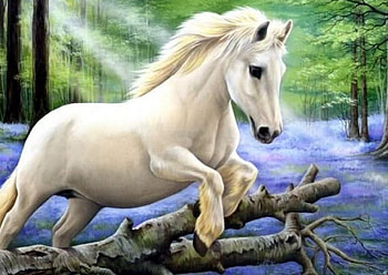 White Horse, artwork, painting, jumping, tree HD wallpaper