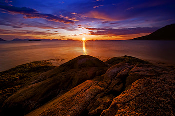 Nature, Sunset, Sea, Rocks, Horizon, Norway HD wallpaper