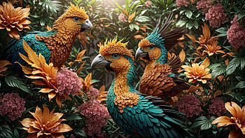 Colorful Birds, bird, colorful, flower, jungle, tree HD wallpaper