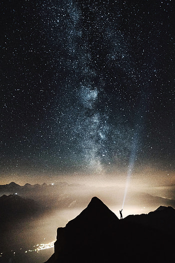 Nature, Mountains, Silhouette, Starry Sky, Illumination, Lighting HD phone wallpaper