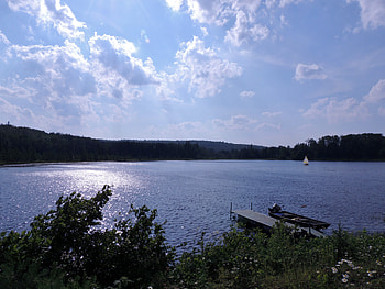 Little Sailboat, graphy, Trees, Lake, Nature, Sailboat, Sunshine, Clouds, Sky HD wallpaper