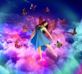 I have learned to fly........like a butterfly !, butterflies, purple, dreams, clouds, girl HD wallpaper