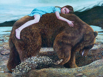 Friendship, digital, art, bear, nature, girl HD wallpaper