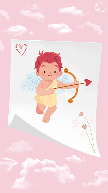 little angel _, love, art, pink, Valentine, clouds, , heart, symbols HD phone wallpaper